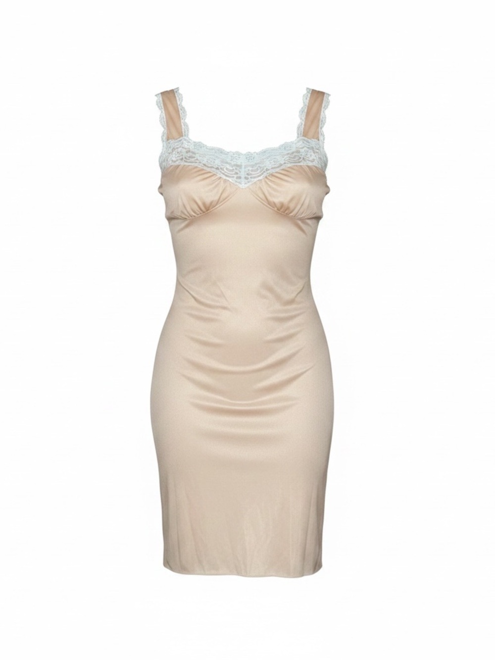 Elegant Lace Trim Beige Nightgown